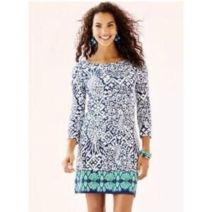 Lilly Pulitzer Hollee Dress Bright Navy Pineapple Coastal Pima Cotton Size S NWT